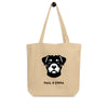 Beige Bio-Baumwolltasche mit schwarzem Rottweiler-Icon und Paul & Emma Logo - nachhaltige Tote Bag