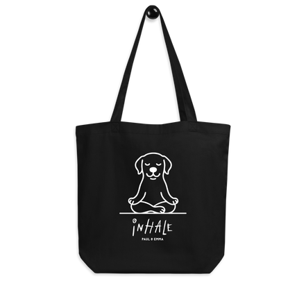 EXHALE INHALE Bio-Tote Bag Schwarz – Yoga Labrador