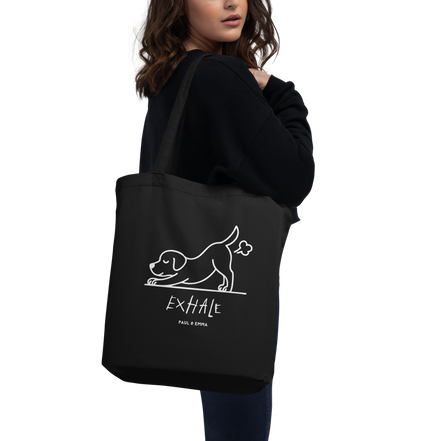 EXHALE INHALE Bio-Tote Bag Schwarz – Yoga Labrador