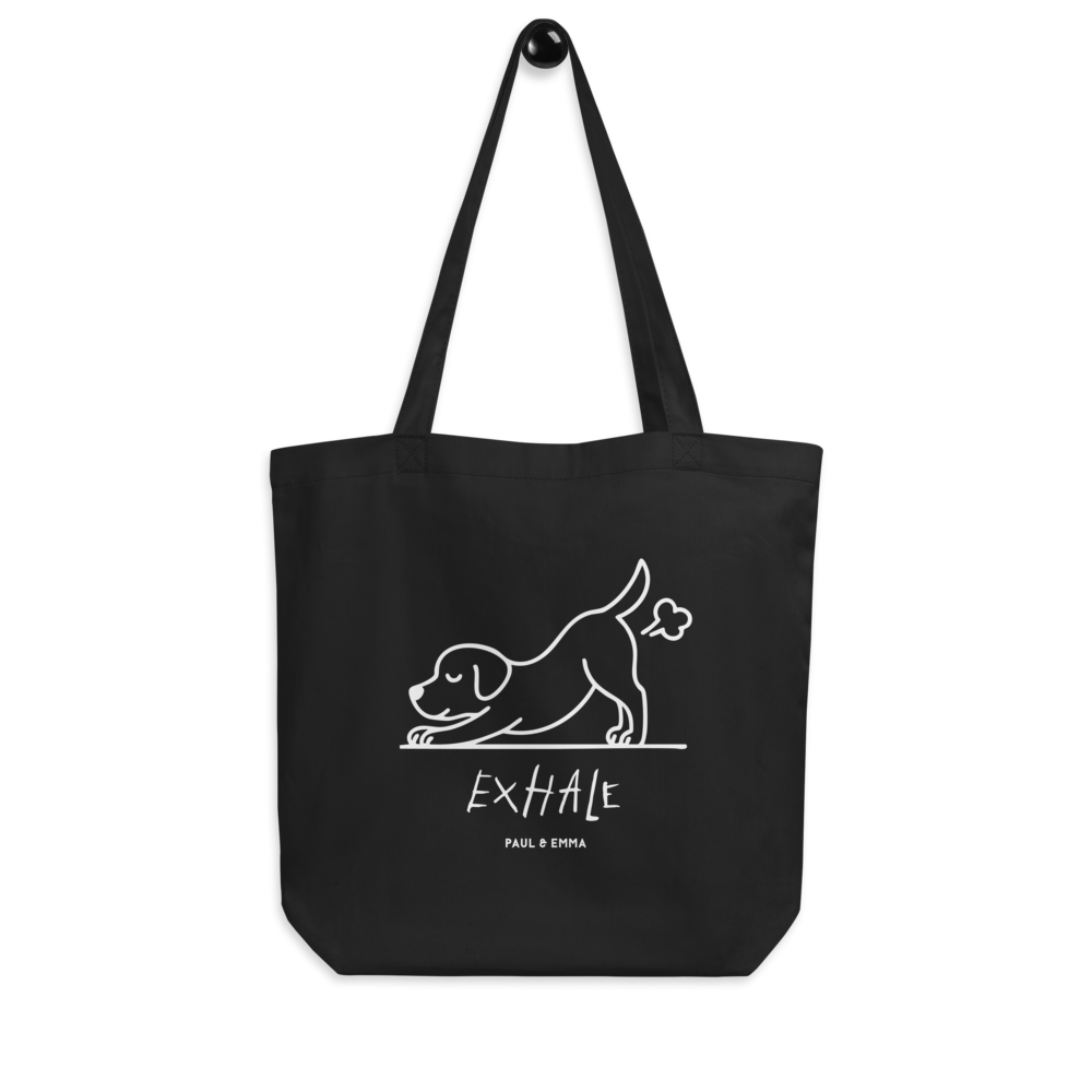EXHALE INHALE Bio-Tote Bag Schwarz – Yoga Labrador