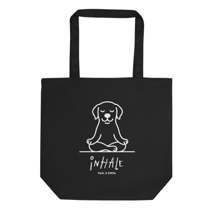 EXHALE INHALE Bio-Tote Bag Schwarz – Yoga Labrador