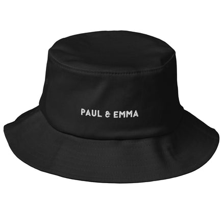 Schwarzer Fischerhut Bucket Hat mit gesticktem Paul Emma Logo - stylischer Hut für Hundebesitzer