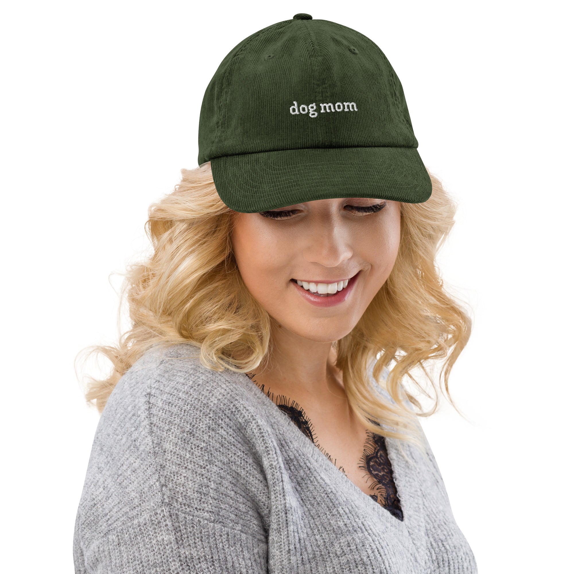 Cord Base Cap mit dog mom Stickerei - verstellbare Baumwoll-Cord-Cap für Dog Moms von Paul Emma