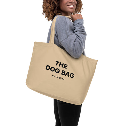 Beige Bio-Hundetasche aus GOTS-zertifizierter Baumwolle mit schwarzem Paul Emma Logo - nachhaltige Dog Bag