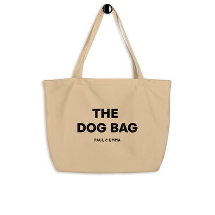 Beige Bio-Hundetasche aus GOTS-zertifizierter Baumwolle mit schwarzem Paul Emma Logo - nachhaltige Dog Bag