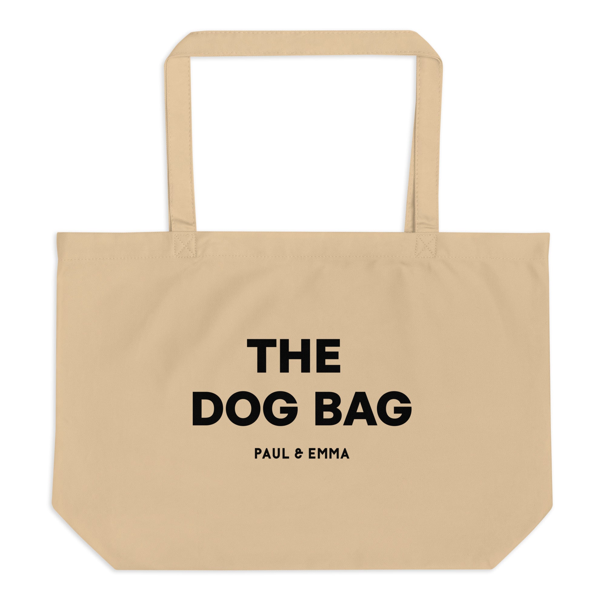 Beige Bio-Hundetasche aus GOTS-zertifizierter Baumwolle mit schwarzem Paul Emma Logo - nachhaltige Dog Bag