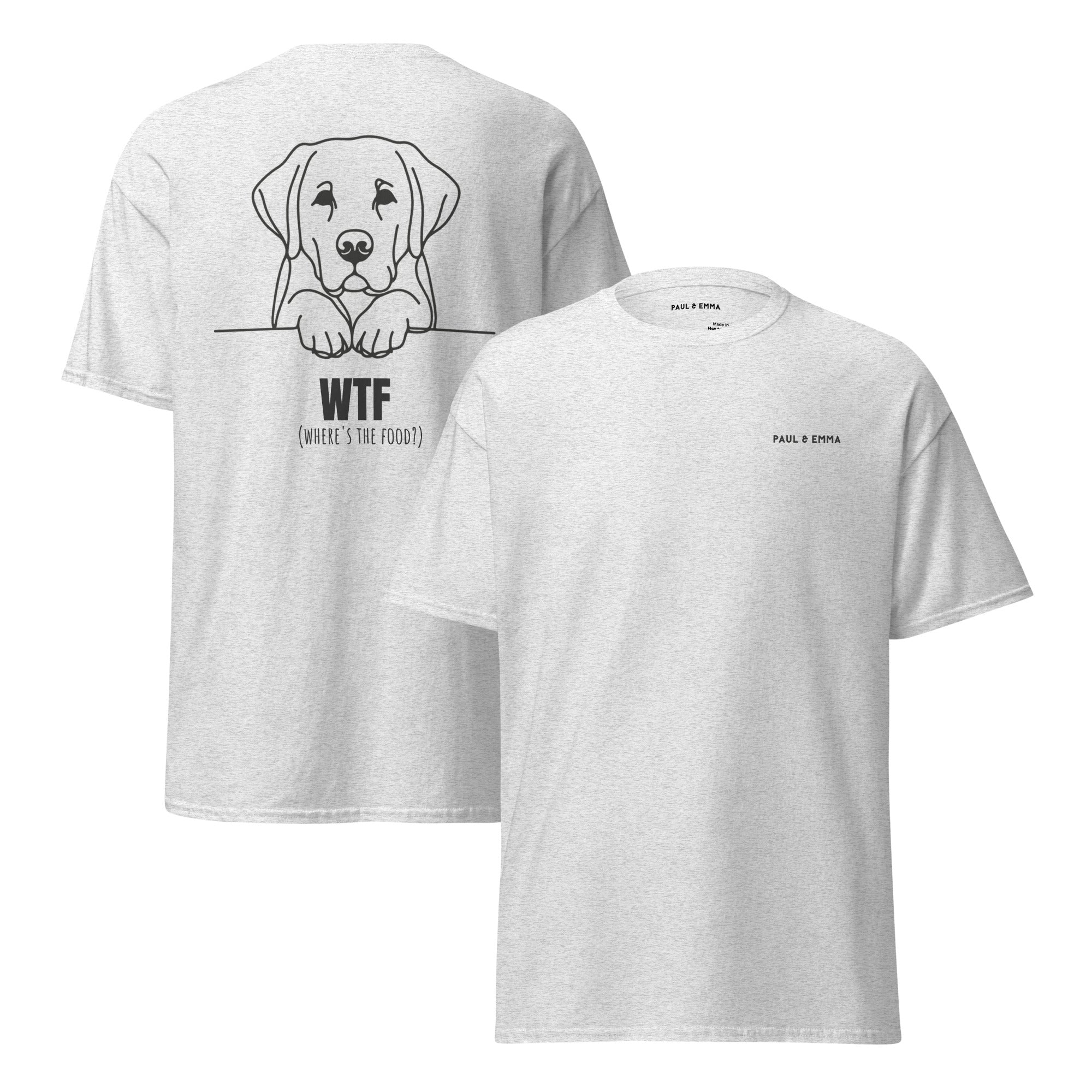 T-Shirt mit Labrador Line-Art und WTF Where's The Food Print - Paul Emma Hunde-Shirt