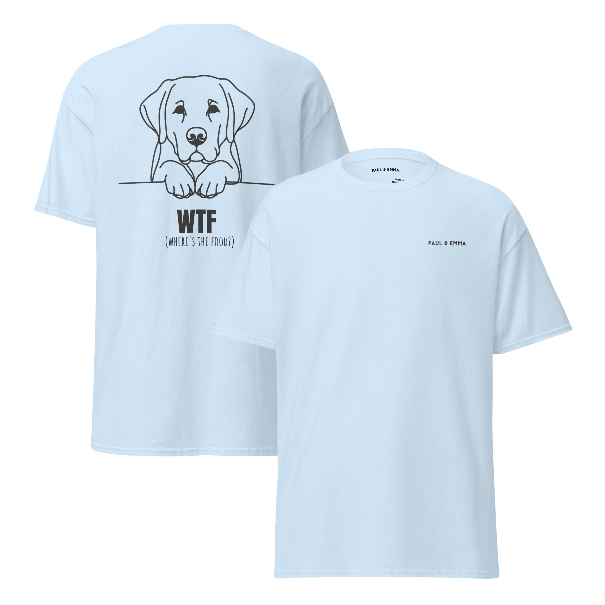 T-Shirt mit Labrador Line-Art und WTF Where's The Food Print - Paul Emma Hunde-Shirt