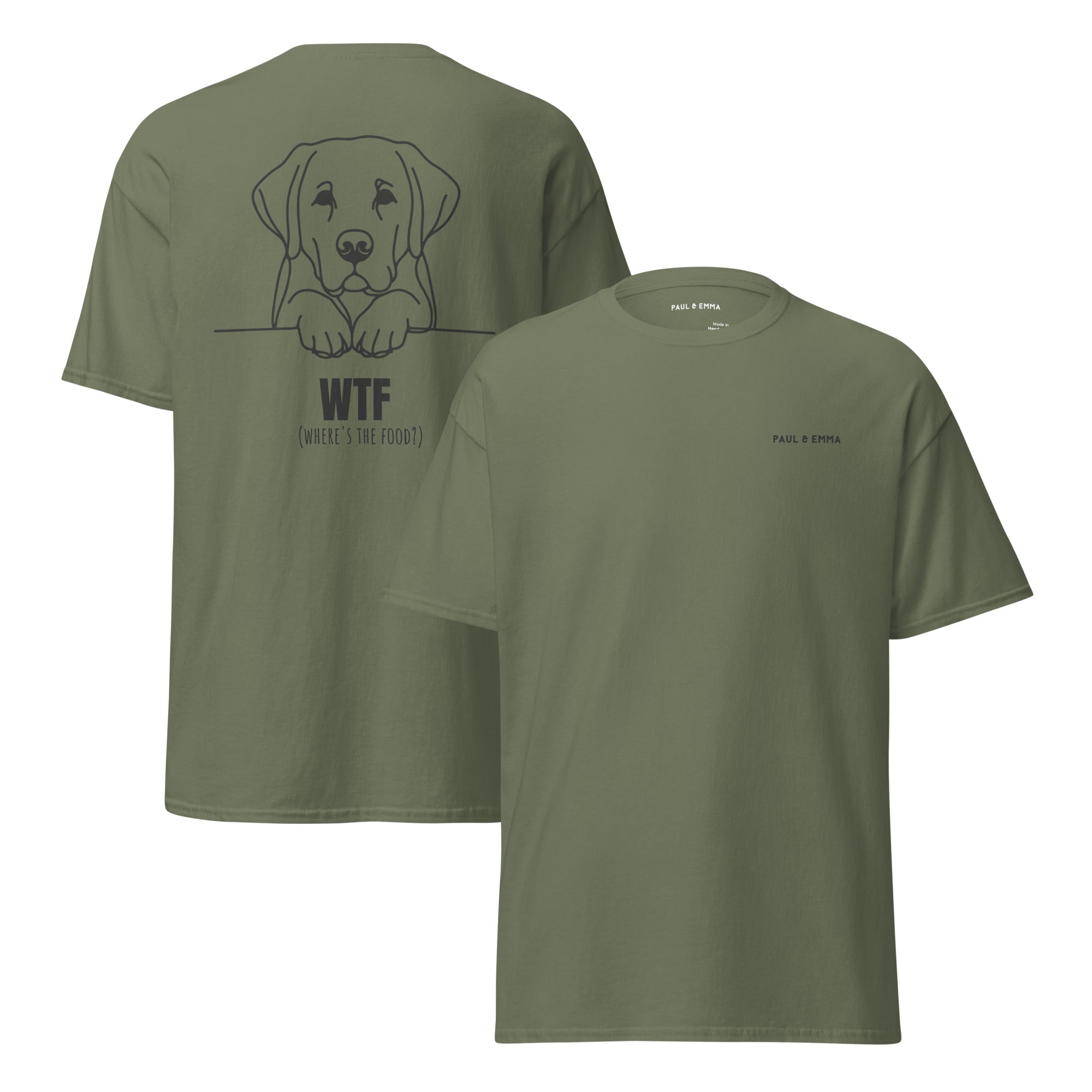 T-Shirt mit Labrador Line-Art und WTF Where's The Food Print - Paul Emma Hunde-Shirt