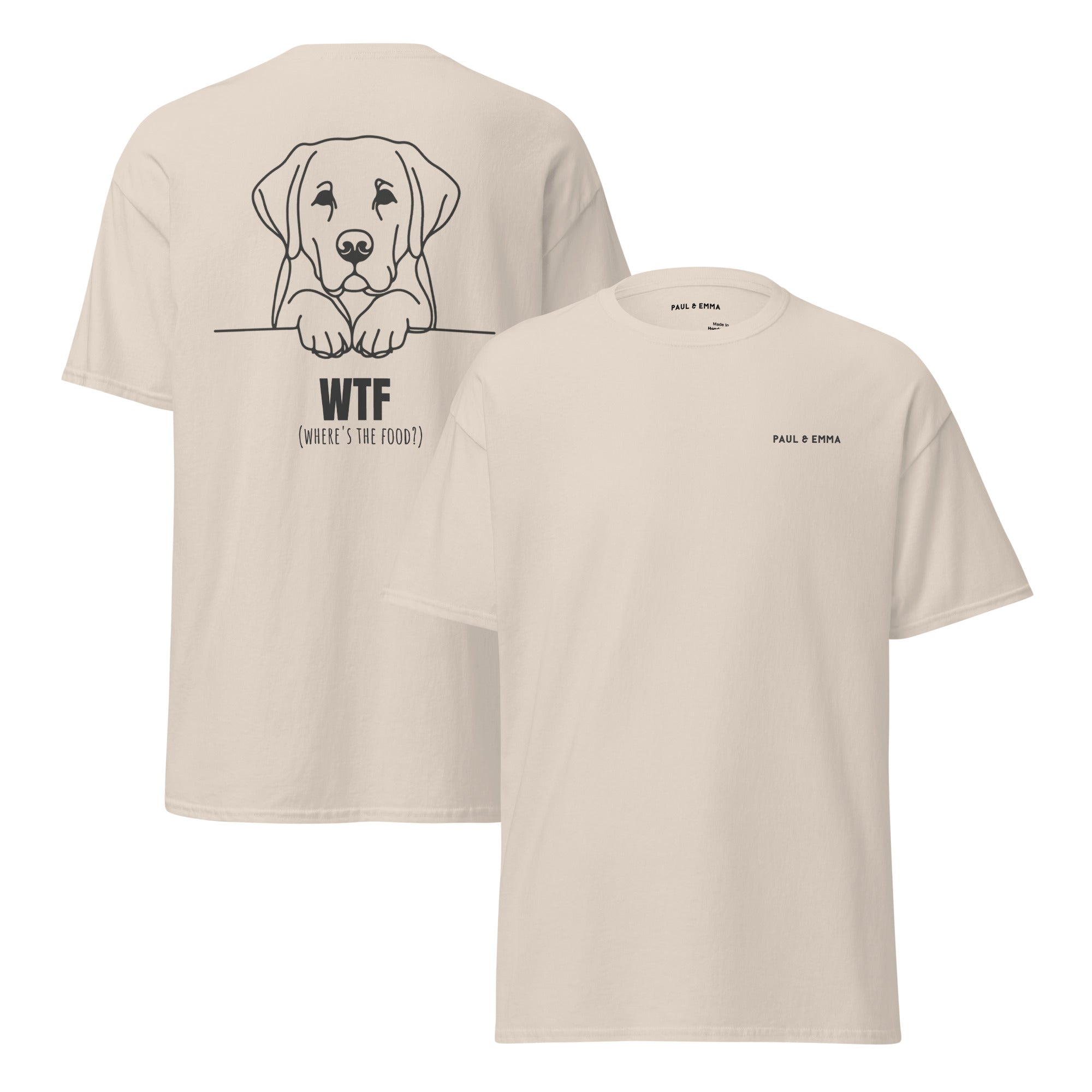 T-Shirt mit Labrador Line-Art und WTF Where's The Food Print - Paul Emma Hunde-Shirt