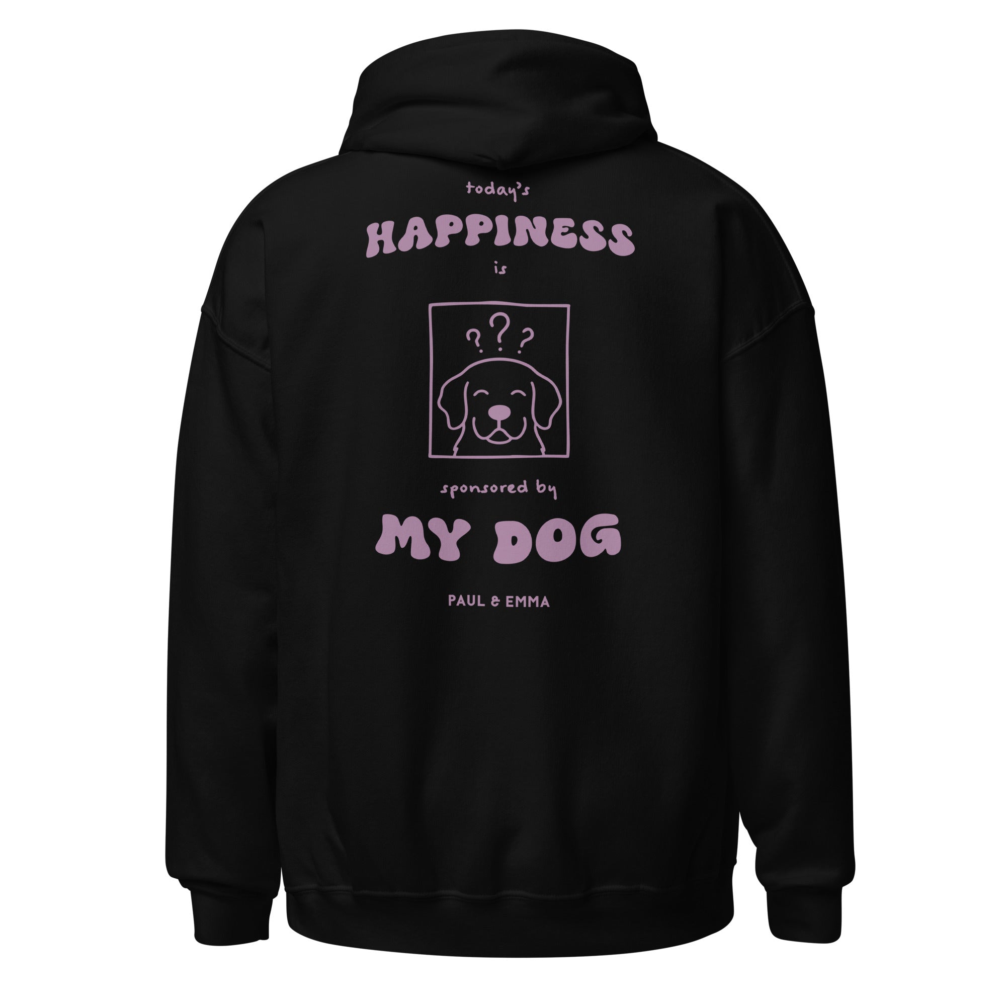 Hoodie mit Today's Happiness is sponsored by my dog Back-Print in Lila - Paul & Emma Philosophy Collection