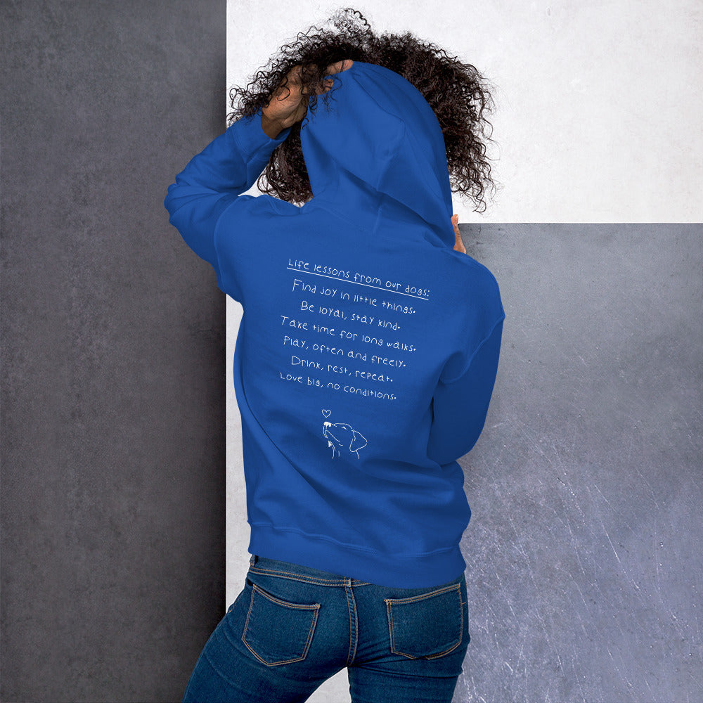 Hoodie mit Life lessons from our dogs Text auf der Rückseite - Paul & Emma Philosophy Collection